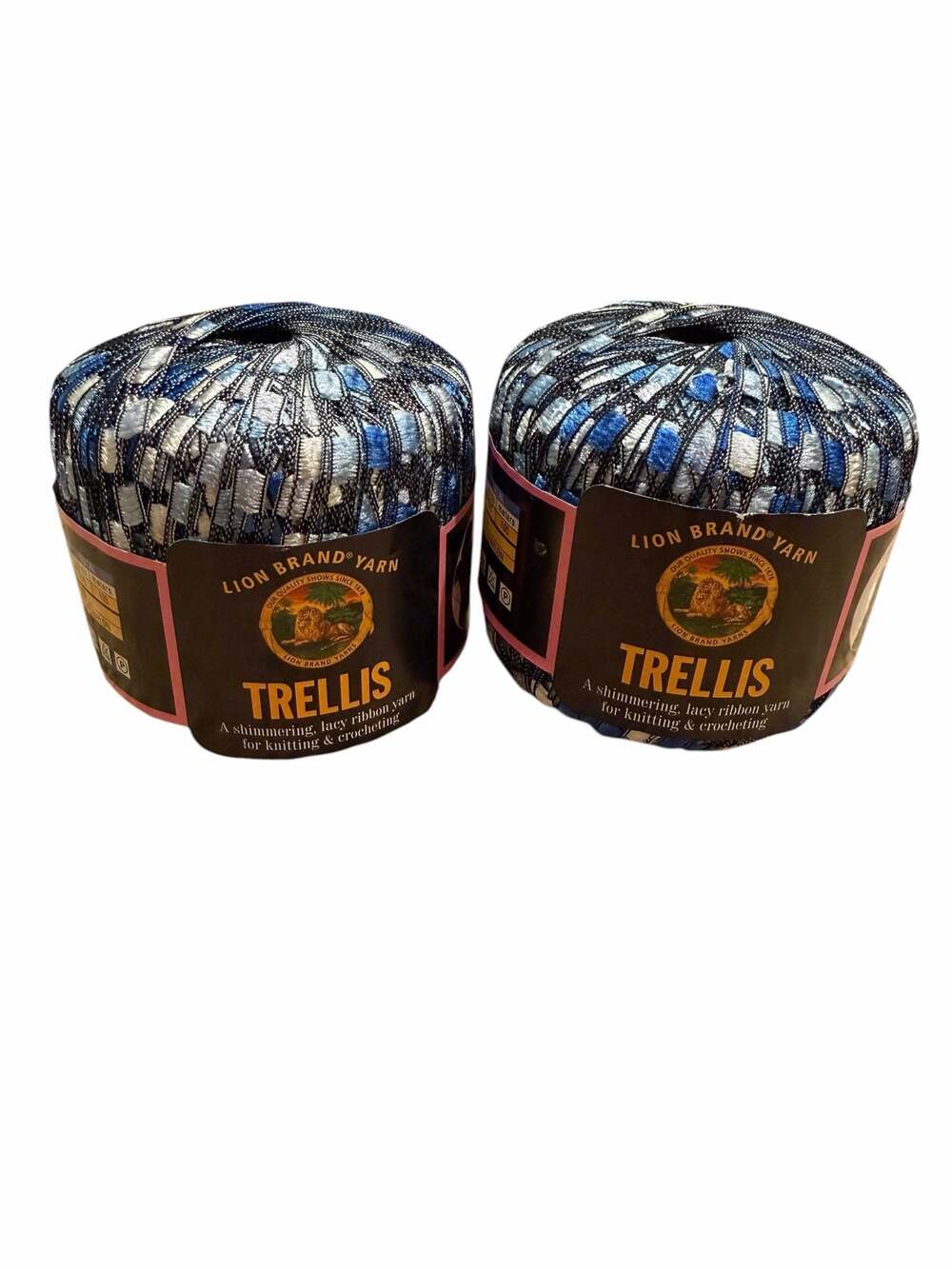 2 Skeins Lion Brand Trellis Shimmering Lacy Ribbon Yarn Color #302 Ocean Blue